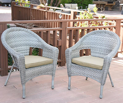 Gray All-Weather Wicker Cushioned Patio Chairs, 2-Pack
