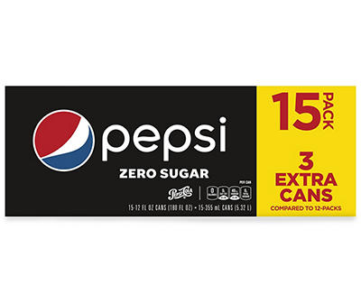 Pepsi Zero Sugar Cola (15-12 Fl Oz) 180 Fluid Ounce 15 Pack Cans