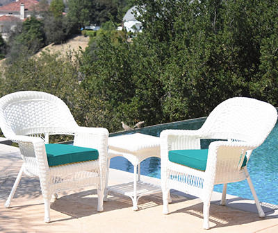 White 3-Piece Cushioned Patio All-Weather Wicker Chat Set