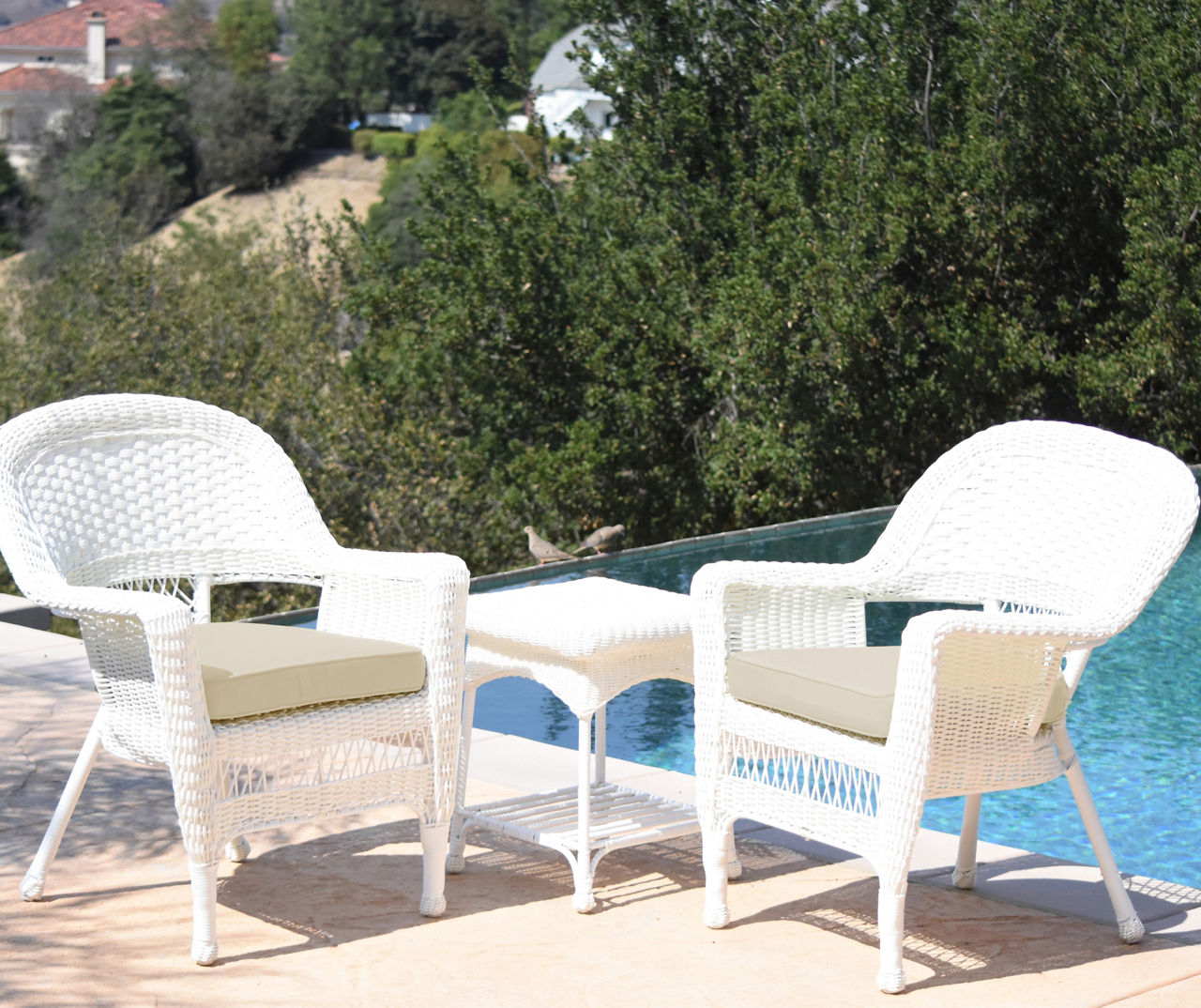 white 3-piece cushioned patio all-weather wicker chat set | big lots