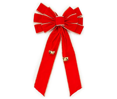 Large Red Velvet Beaded Bow with Bells