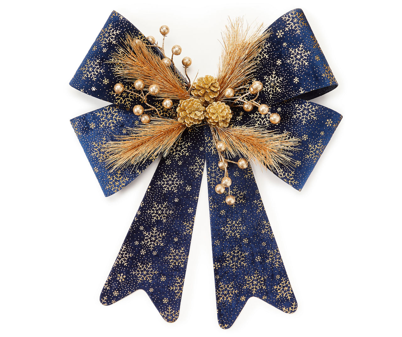 Blue & Gold Snowflake Bow with Wheat Center