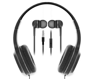 Black & Gray Headphones & Earbuds Set