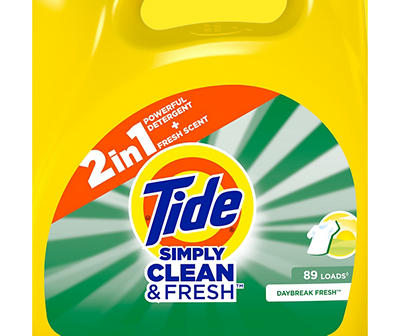 Tide Simply Liquid Laundry Detergent, Daybreak Fresh, 128 oz, 89 Loads, HE Compatible
