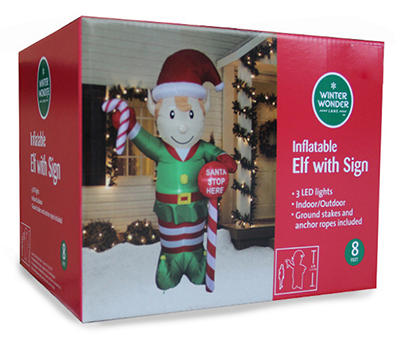 8' Inflatable LED Elf & Sign