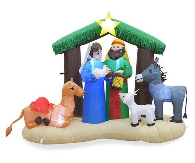Inflatable Nativity Scene Christmas Decoration w/ Lights for Outdoor Use 7' 