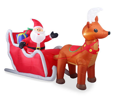 10' Inflatable LED Santa, Deer & Sleigh