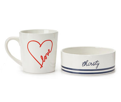"Thirsty" Ceramic Pet Bowl & Mug Set