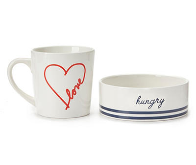 "Hungry" Ceramic Pet Bowl & Mug Set