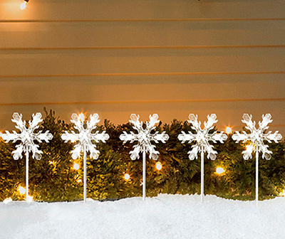 Cool White Twinkle Snowflake 5-Piece LED Pathway Markers Set