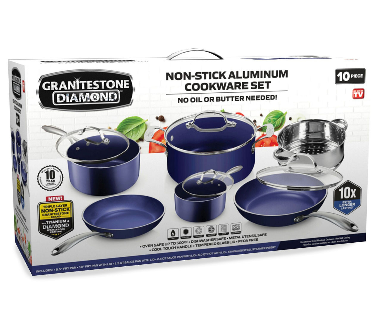 GraniteStone Granitestone Diamond Blue Non-Stick Aluminum 10-Piece Cookware  Set