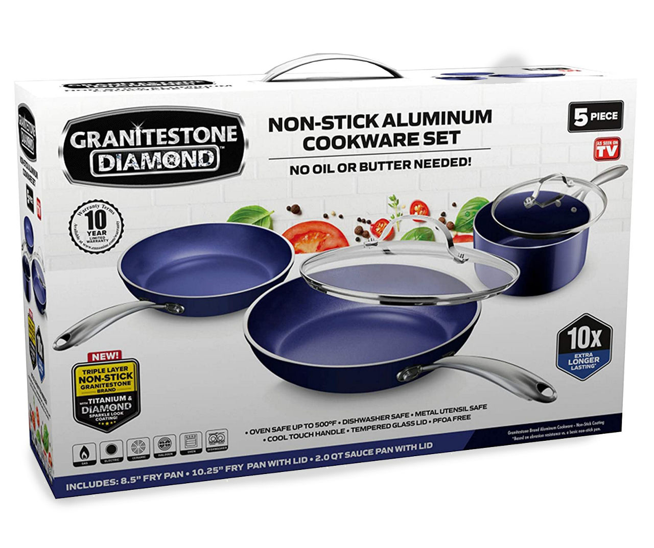 As Seen on TV Blue Diamond 10-Piece Cookware Set, Blue