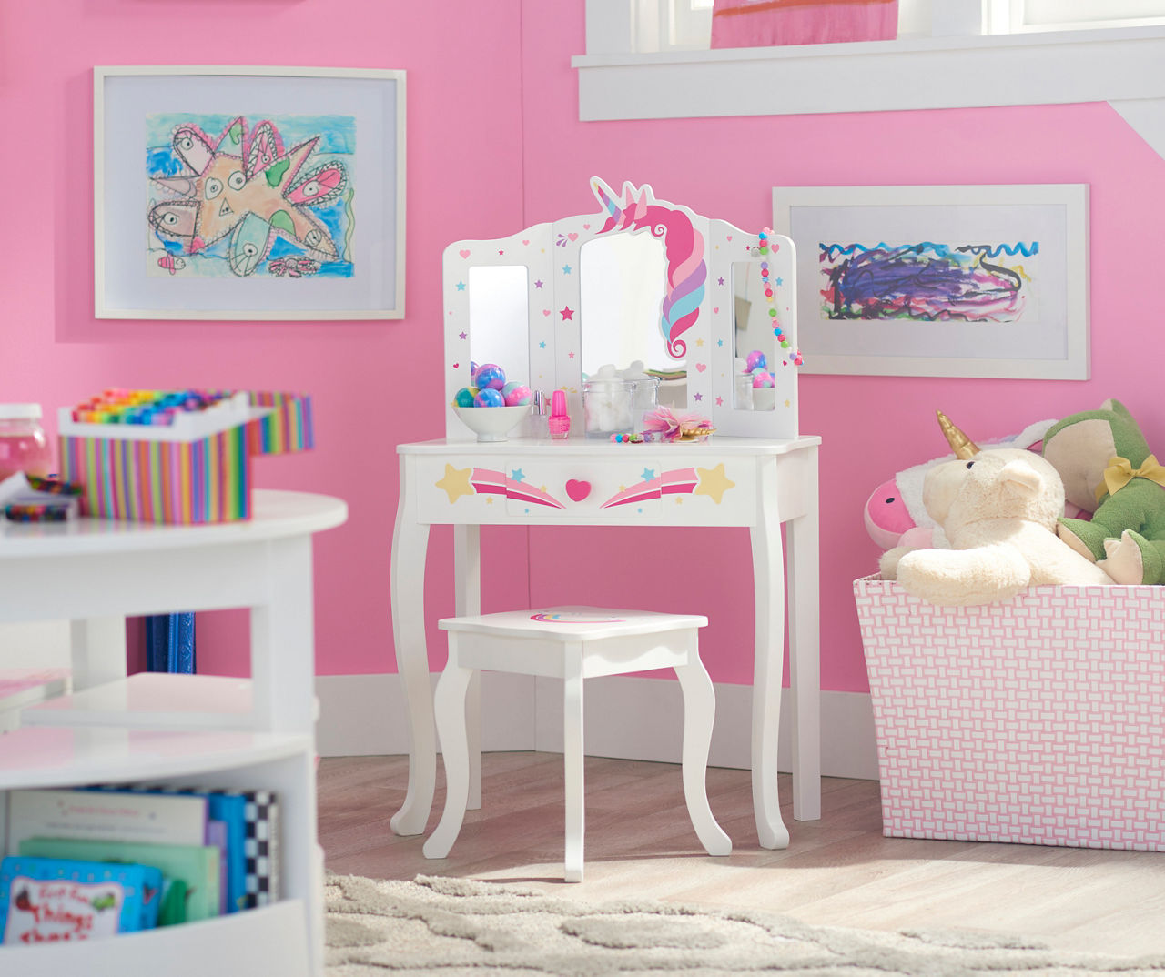 Unicorn vanity cheap table and stool