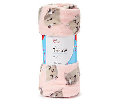 Pink Cat Fleece Throw