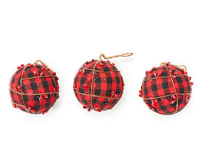 Red Buffalo Check Ball 3-Piece Ornament Set