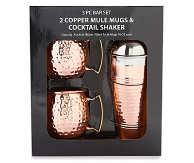 Copper Hammered 3-Piece Mule & Shaker Set