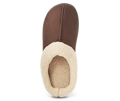 Men's Large Coffee Clog Slippers with Faux Fur Cuff