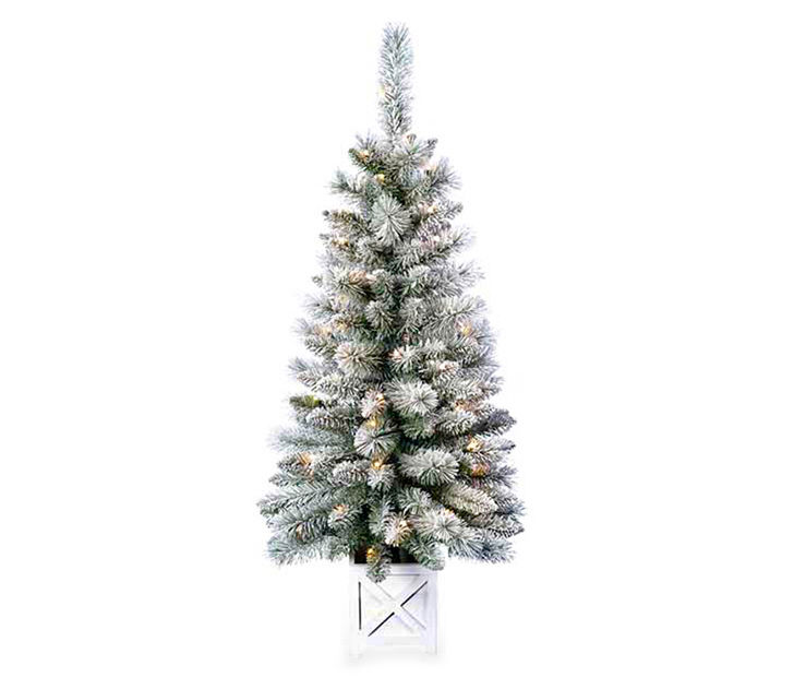 Winter Wonder Lane 4' Dasher Flocked Pre-Lit LED Artificial Christmas Urn Trees, 2-Pack