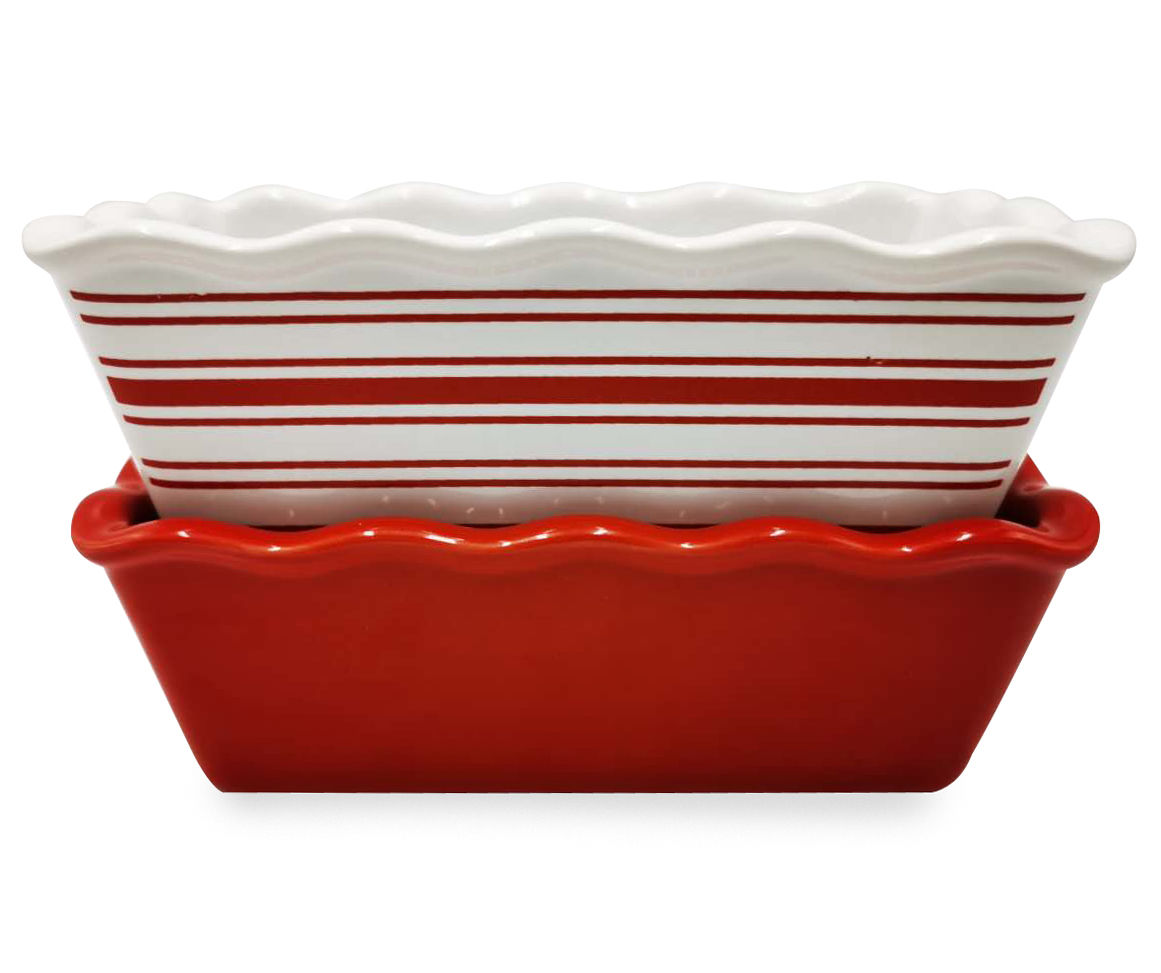 Solid & Stripe Ceramic Mini Loaf Pans, 2-Pack