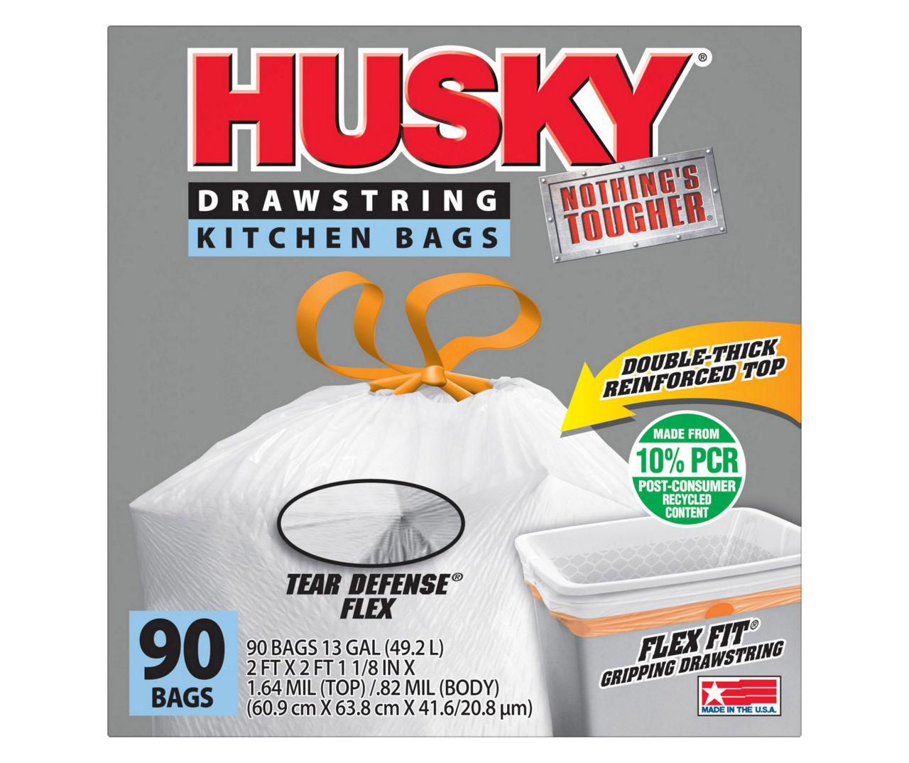 Husky 13Gallon Tear Defense Flex Drawstring Kitchen Bags, 90Count Big Lots