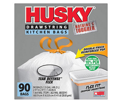 13-Gallon Tear Defense Flex Drawstring Kitchen Bags, 90-Count