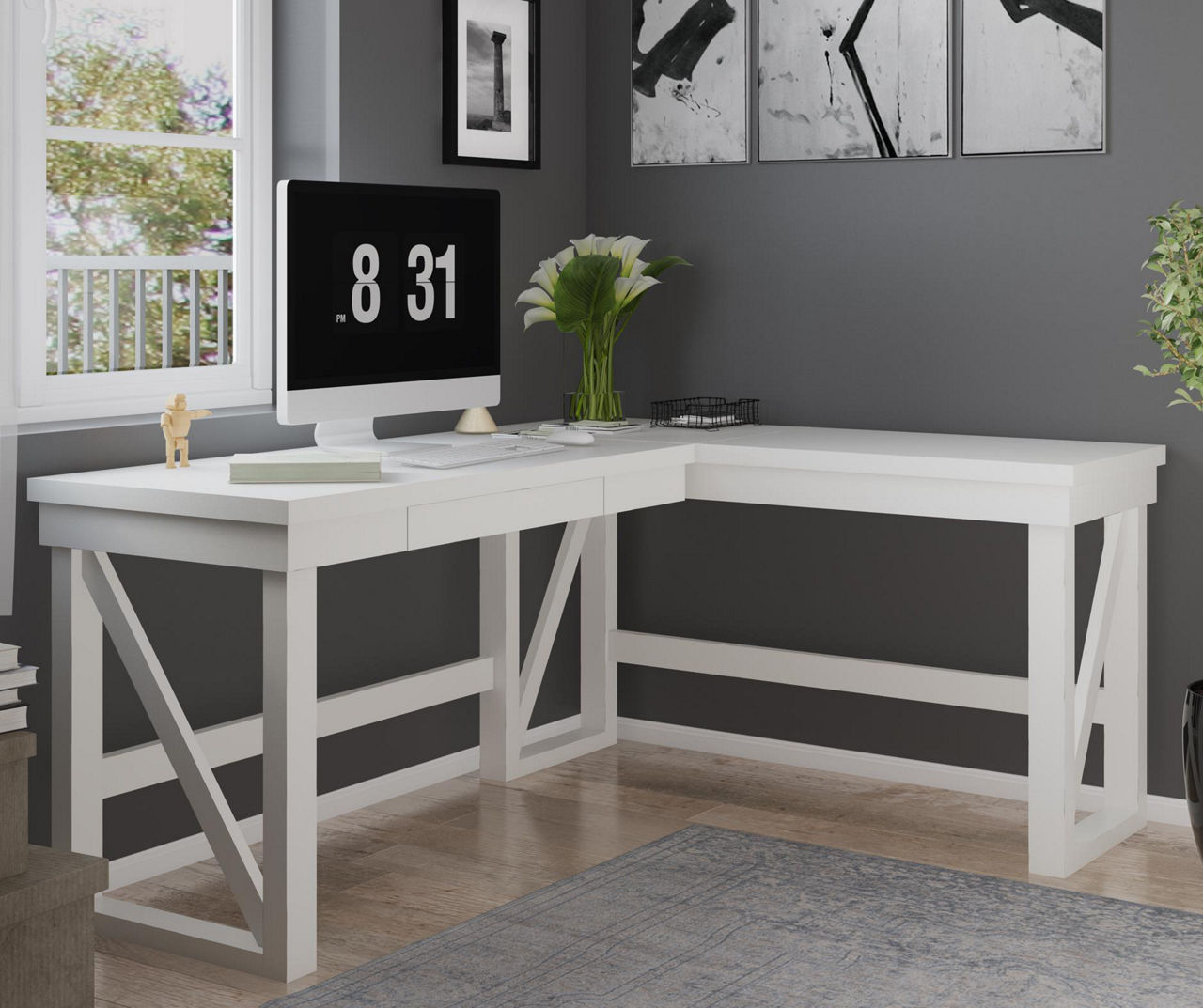 Ameriwood Stockton White Lift Top LShaped Corner Desk Big Lots