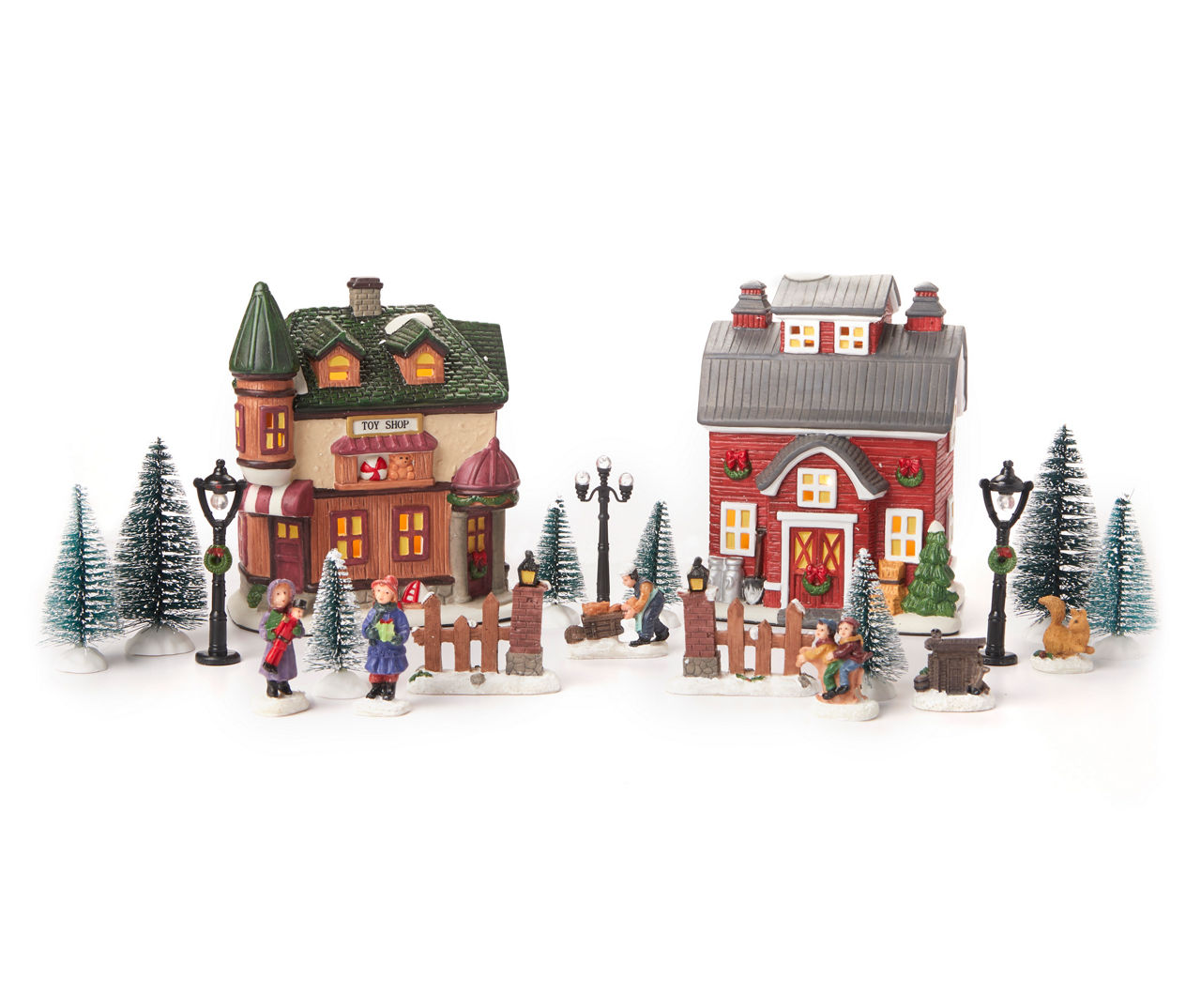 Winter Wonder Lane Toy Shop & Barn 22-Piece Village Decor Set | Big Lots