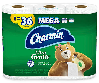 Charmin Ultra Gentle Toilet Paper 9 Mega Rolls, 286 Sheets Per Roll