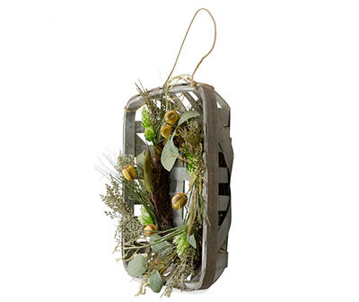 Hop & Cattail Wreath Basket Hanging Wall Decor