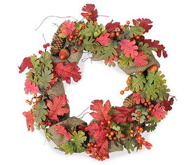 Autumn Harvest Acorn Berry and Burlap Rustic Thanksgiving Wreath - 18-Inch  Unlit