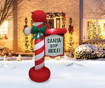5' Inflatable LED Santa Sign & Pole