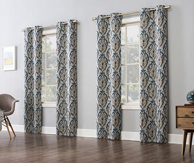Briarwood Textured Damask Room-Darkening Grommet Curtain Panel Pair, (84