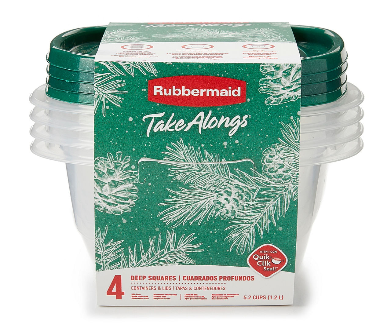 Rubbermaid TakeAlongs Containers + Lids, Deep Square, 42 oz (5.2 Cups), 4  containers