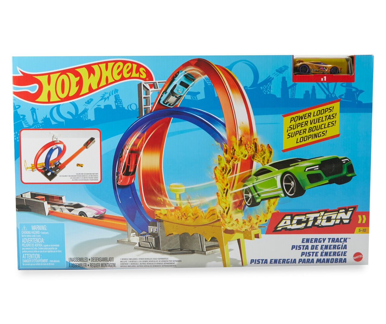 New Hot Wheels Action Energy Track Set Toy Playset With Car Mattel #GND92 Loops 