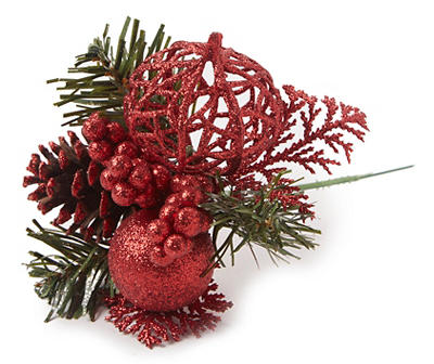 Red Ornament & Pinecone Decor Pick