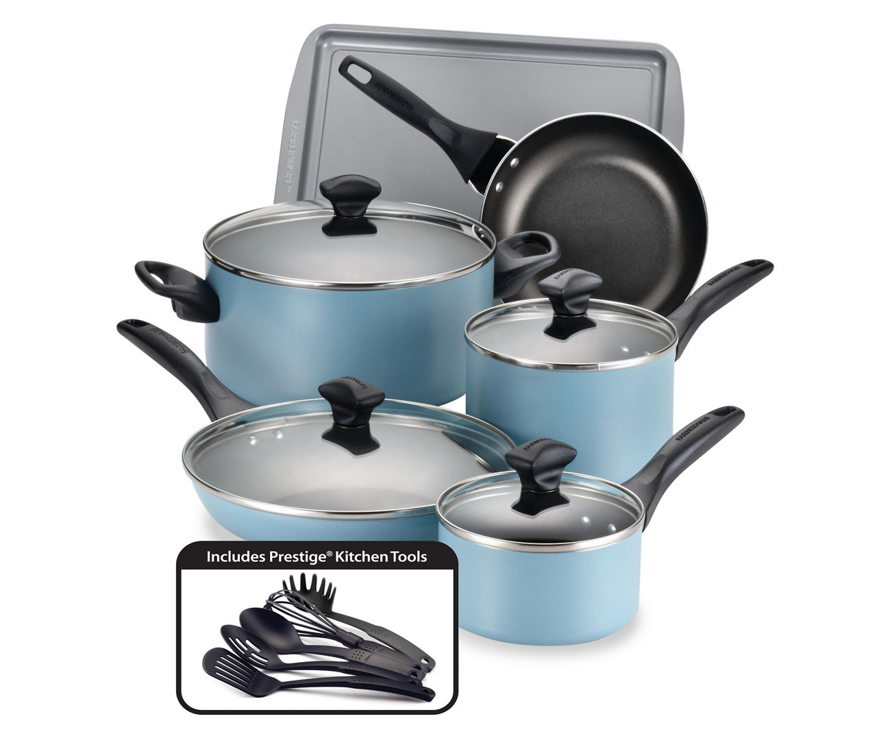 Farberware 20 PC Easy Clean Aluminum Nonstick Cookware Pots and Pans Set Gray