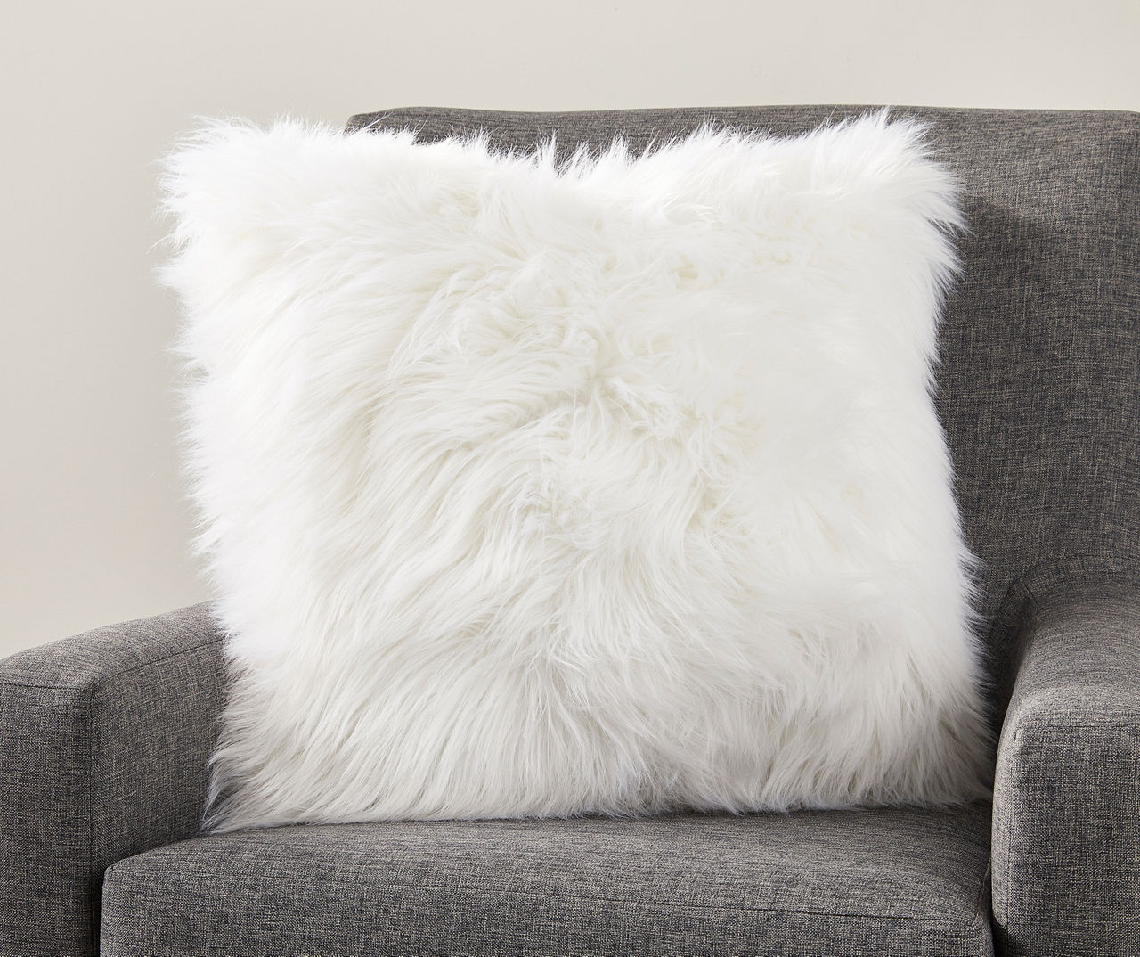 Broyhill White Faux Fur Throw Pillow