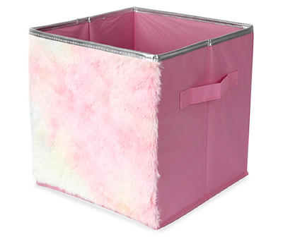 Pink Tie Dye Fur Fabric Storage Bin