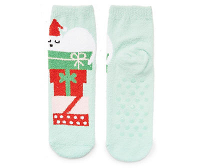 White Cat Holiday Slipper Socks