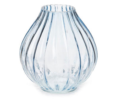 Blue Rib Glass Vase, (6")