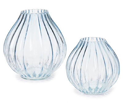 Blue Rib Glass Vase, (6")