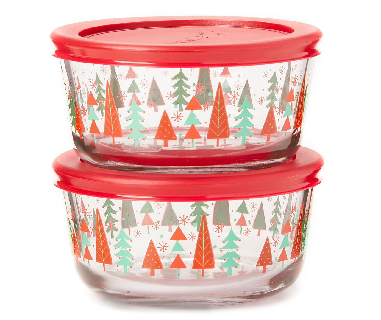 16oz 4pk Glass Food Storage Containers with Lids - Retro Holiday Red