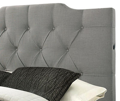 Hanover Gray Upholstered Queen Bed with USB Charging