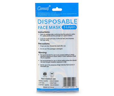 Adult 3-Ply Disposable Face Masks, 5-Pack