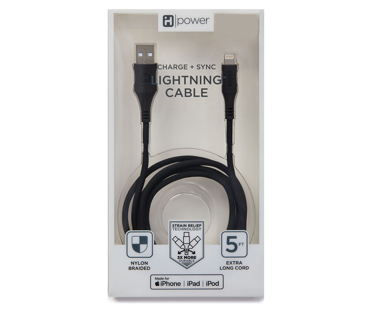 iHome Black Lightning 5' Nylon Cable Big Lots