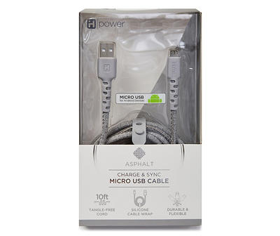 Asphalt Micro USB 10' Cable & Wrap