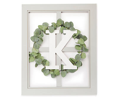 "K" Monogram & Wreath Window Pane
