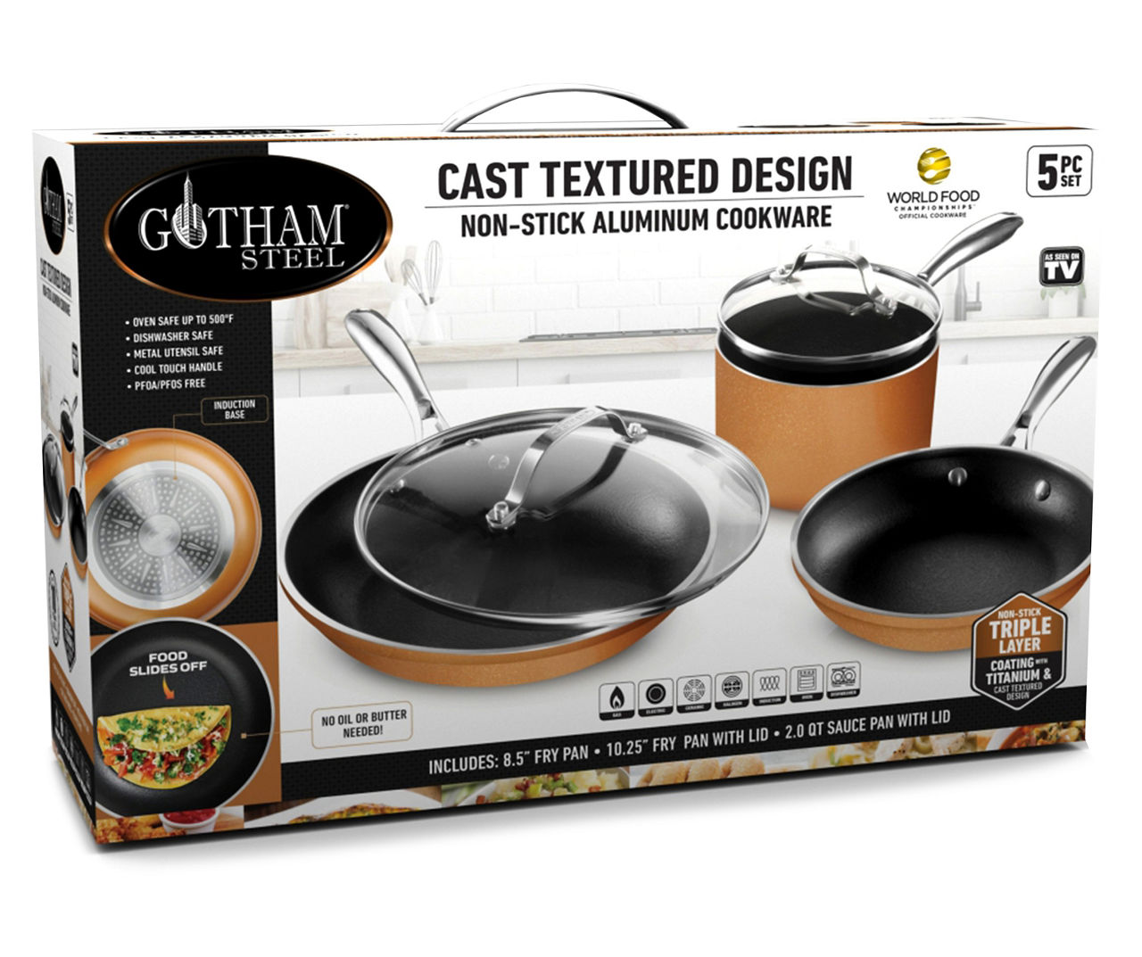 Gotham Steel 3-Piece Aluminum Ti-Ceramic Nonstick Frying Pan Set