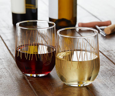 Decorated Lines 4-Piece Stemless Wine Glass Set