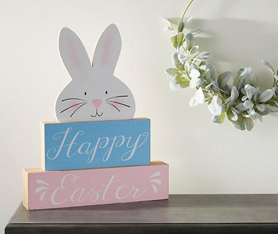 "Happy Easter" Bunny Face Block Decor